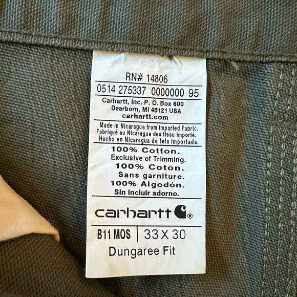 Carhartt Original Fit Washed Duck Utility Work Dungaree Sz 33X30 NWT - Picture 6 of 6